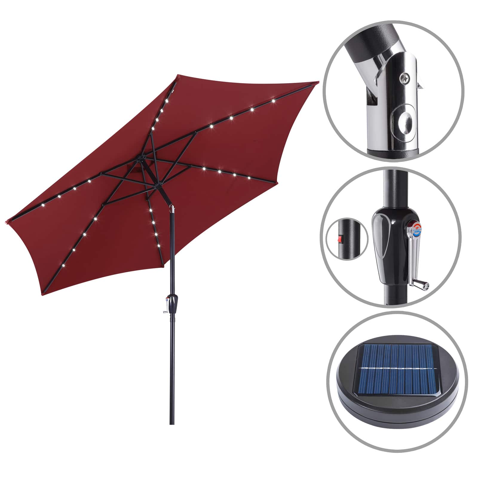 LED Solar Sonnenschirm Miami Rot Alu Ø270cm von Kingsleeve®