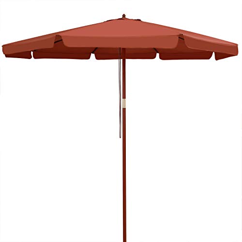 Kingsleeve® Holz Sonnenschirm 330 cm UV Schutz 80+ Schutzhülle Seilzug Groß Rund Stabil Windfest Marktschirm Gartenschirm Terrasse Balkon Terracotta von Kingsleeve