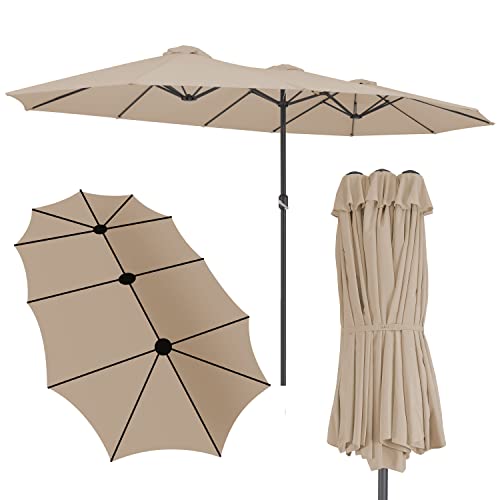 Kingsleeve® Sonnenschirm 460x270 cm mit UV Schutz 80+ Schutzhülle Kurbel Stabil Groß Garten Terrasse Balkon Doppelter Marktschirm Gartenschirm Taupe von Kingsleeve