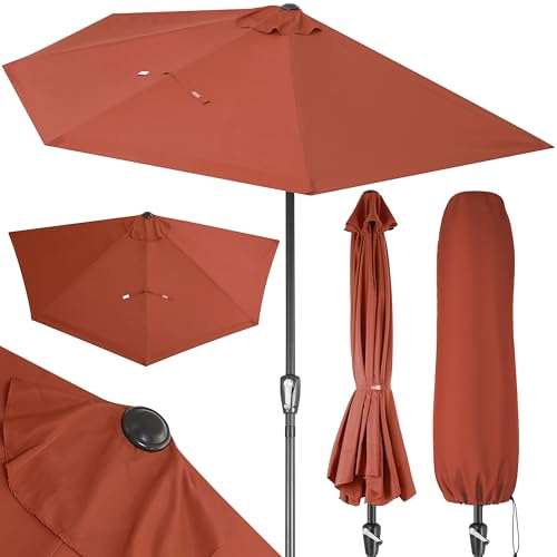 Kingsleeve® Sonnenschirm Halbrund 2,7m Abdeckung UV-Schutz 80+ Balkon Terrasse Halbschirm Terrassenschirm Balkonschirm Halbrundschirm Terracotta von Kingsleeve