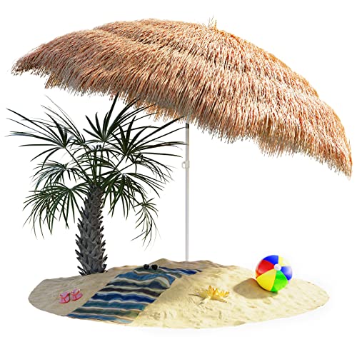 Kingsleeve® Sonnenschirm Hawaii Ø160cm Neigbar Höhenverstellbar UV Schutz 30+ Groß Rund Balkon Strand Strohschirm Strandschirm Bast Hawaiischirm Braun von Kingsleeve