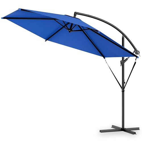 Kingsleeve® Sonnenschirm UV-Schutz 50+ mit Ständer Windsicherung 330cm Kurbel Alu schwenkbar neigbar Garten Terrasse Balkon Ampelschirm UV 3,3m Blau von Kingsleeve