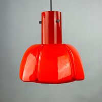 Hängeleuchte in Blütenform Aus Rotem Glas Von Glashütte Limburg, 1970 von KingsmanDesignNL
