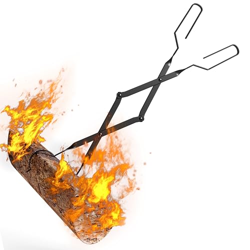 Kingson Arc Design Kaminwerkzeuge, 66 cm Kaminholzzange, Holzhacker mit handgefertigtem Schmiedeeisen für Innenkamin/Außenbereich, Feuerstelle, Lagerfeuer, geschliffen, Schwarz von Kingson