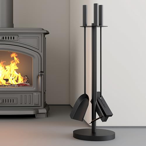 Kingson Kaminwerkzeug-Set mit Bürste, Schaufel und Schürhaken, Durchmesser 17,5 x 59,5 cm, langlebiges Holzbrenner-Zubehör und Kaminbegleiter-Set, Schwarz von Kingson