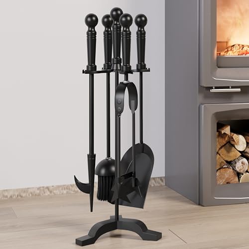 Kingson Modernes Kaminwerkzeug-Set aus Gusseisen, Bürste, Schaufel, Schürhaken und Zange, 19,5 x 17 x 46 cm, stilvolles Kaminzubehör und Kaminbegleiter-Set von Kingson