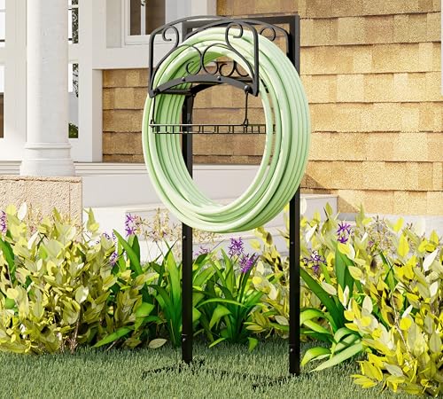 Kingson Tragbarer Gartenschlauchhalter mit Aufbewahrungskorb, robuster, freistehender Stahlständer, hält 45 m Schlauch, schwarze Pulverbeschichtung, abnehmbares und platzsparendes Design mit Kingson Tragbarer Gartenschlauchhalter mit Aufbewahrungskorb, robuster, freistehender Stahlständer, hält 45 m Schlauch, schwarze Pulverbeschichtung, abnehmbares und platzsparendes Design mit von Kingson