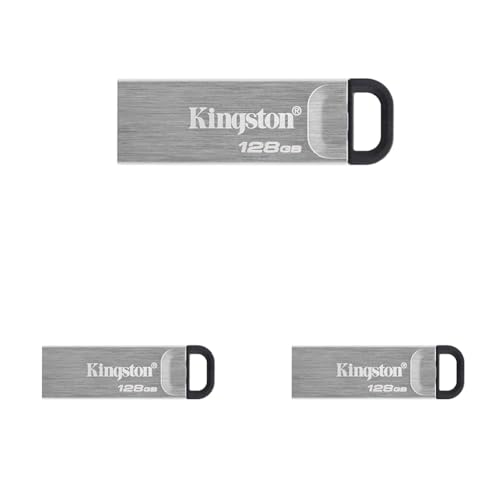 Kingston DataTraveler Kyson USB 3.2 Gen 1 USB-Stick 128GB - Mit stilvollem, kappenlosem Metallgehäuse (Packung mit 3) von Kingston