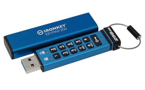 Kingston IronKey Keypad 200 256GB Verschlüsselter USB | Alphanumerische Tastatur | Multi-Pin-Zugang | XTS-AES 256-bit | FIPS 140-3 Level 3 Zertifiziert (Ausstehend) | IKKP200/256GB, Blau von Kingston