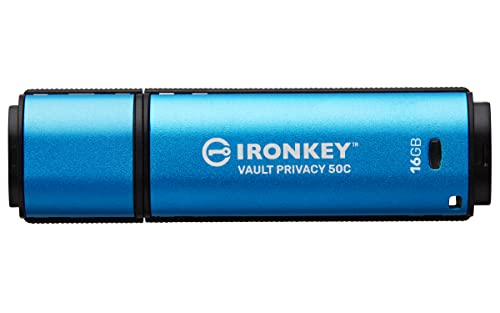 Kingston IronKey Vault Privacy 50 FIPS 197 Typ-C -zertifizierter und mit XTS-AES 256-Bit verschlüsselter USB-Stick für mehr Datenschutz - IKVP50C/16GB, blau von Kingston
