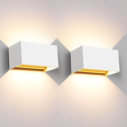 Kingwei 20W LED Wandlampe Innen/Aussen 2 Stück Warmweiß 3000K Auf und ab Einstellbarer Lichtstrahl Wandlampen Wasserdichte IP65, Wandlampen Aussen Wandbeleuchtung (Weiß) von Kingwei