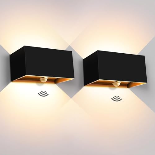 Kingwei 2 Stück 20 W LED-Wandleuchte für den Außenbereich, mit Bewegungsmelder, 3000 K, Außenleuchte, IP65, Wandleuchte mit verstellbarem Abstrahlwinkel, Up Down, Design innen/außen von Kingwei