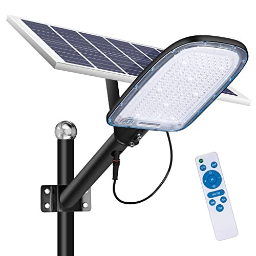 Kingwei 300W Straßenlampe Solar Straßenlaternen im Freien Wasserdichtes 202 LEDs Dämmerung bis zum Morgengrauen,Solarlampen mit Fernbedienung und Solarpanel,Solar Flutlichter 6500K Weiß LED Strahler von Kingwei