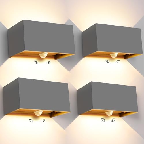 Kingwei 4 Pack 20W LED Wandleuchte Aussen/Innen mit Bewegungsmelder Warmweiß 3000K Außenlampe mit Einstellbar Abstrahlwinkel Aussenleuchte Wasserdichte IP65 Außenwandleuchte (Grau) von Kingwei