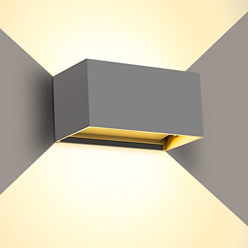 Kingwen LED Aussenleuchten 20W Wandleuchte Innen/Aussen 3000K Warmweiss LED Aussenlampen Rechteckig Verstellbar Abstrahlwinkel Up Down Wandlampen IP65 Wasserdichte (Grau) von Kingwen