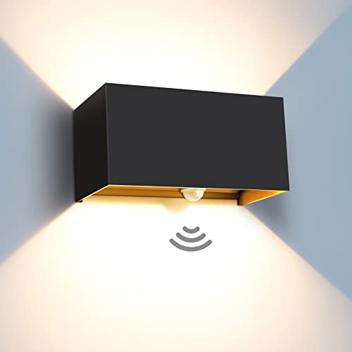 Kingwen 20W Außenwandleuchte mit Bewegungsmelder, IP65,3000K Warmweiß LED Wandleuchte Außen/Innen Aluminium, Einstellbarer Lichtstrahl Außenlampe mit Bewegungsmelder,Schwarz,für Garten Terrasse von Kingwen