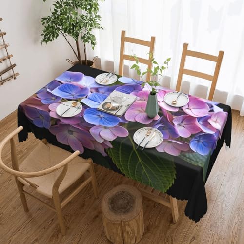 KINGWW Schöne Hortensien, schöne Hortensien, fettabweisend, quadratische Tischdecken für rechteckige Tische, wiederverwendbare und waschbare Tischdecken, Polyester-Stoff-Tischdecken von Kingww
