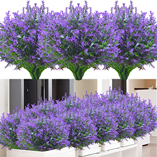 Kinisty Kunstblumen für Außen 12 Bündel Lavendel Künstliche Blumen Wetterfeste Balkonpflanzen Künstliche Pflanzen Büsche für Outdoor Indoor Balkon Balkonkasten Blumenkasten, Lila von Kinisty