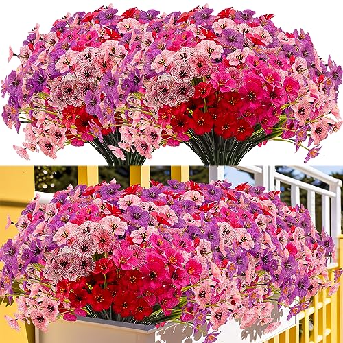 Kinisty Kunstblumen für Außen 16 Bündel Künstliche Blumen Outdoor Balkonpflanzen Wetterfest Plastikblumen wie Echt für Balkon Balkonkasten Garten Freien(Rot Rosa Pink Lila) von Kinisty