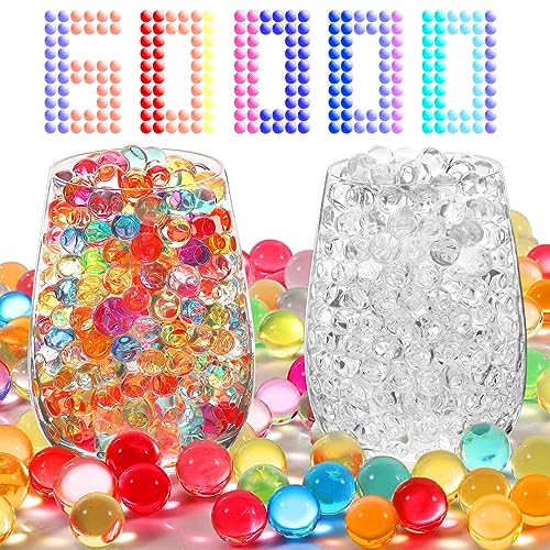 Kinmsito Wasserperlen 60000 Stücke,Wasserperlen für Pflanzen,WasserPerlen Bunte Durchsichtig,Wiederverwendbare Water Beads,Wasserkugeln für Pflanzen und Blumen Vase Füllstoff und Deko von Kinmsito