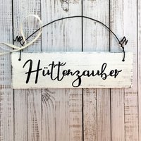 Holzschild, Handbemalt, "Hüttenzauber", Türschild, Holz, Deko, Herbst, Winter, Rustikal, Shabby, Weiß, Schild, Haustür, Weihnachtsdeko von Kinners73