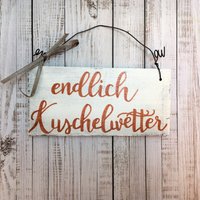 Holzschild Handbemalt "Endlich Kuschelwetter" Türschild Willkommen Herbst Vintage Herbstlich Schild Schriftzug Spruch Wanddeko Geschenk von Kinners73