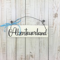 Holzschild Türschild „Abenteuerland" Kinderzimmer Deko Eingang Vintage Handgemacht Tür Zuhause Hängedekoration Dekor Geschenk Spielzimmer von Kinners73