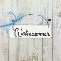 Holzschild Türschild „Wohnzimmer" Deko Vintage Scandi Style Handgemacht Tür Zuhause Hängedekoration Dekor Weiß von Kinners73