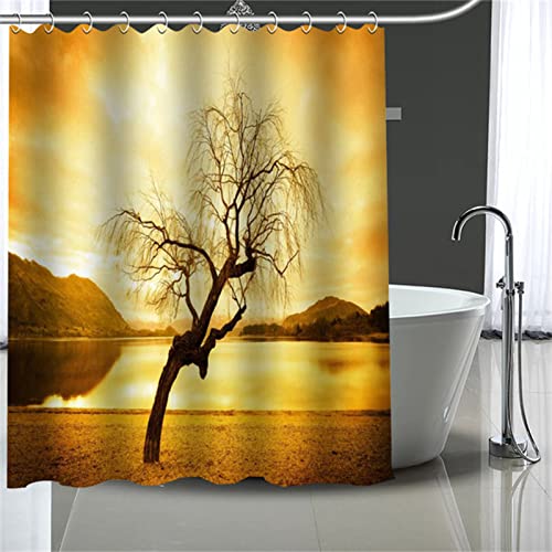 Baum-Sonnenuntergang Duschvorhänge 230x180cm,Gewichteter Saum,Waschbar,Anti-Schimmel,Schnell Trocknend Polyestergewebe Duschvorhang Bringen Zubehör,für Dusche und Badewanne Shower Curtain mit 12 Haken von Kinooge