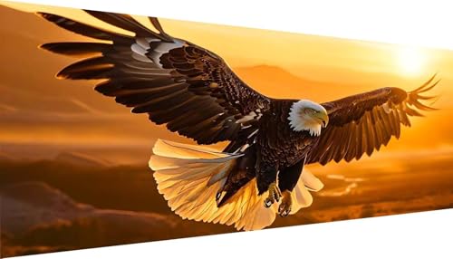 Diamant Painting Bilder, DIY 5D Diamond Painting Erwachsene Groß Stickerei Malen Nach Zahlen Kit Full Gem Art Daiments Dots Painting Kunsthandwerk Deko Diamant Malerei (Tier Adler 100x40cm) Y-130 von Kinooge
