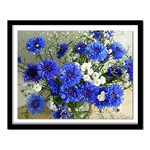 Diamond Painting, 5D Diamant Painting Blaue Kornblume, Diamant Bilder Malerei Kinder Kreuzstich Kits, groß Daiments Painting mit Voll Zubehör für Wohnzimmer Schlafzimmer Büro Wand 30x40cm/12x16in von Kinooge