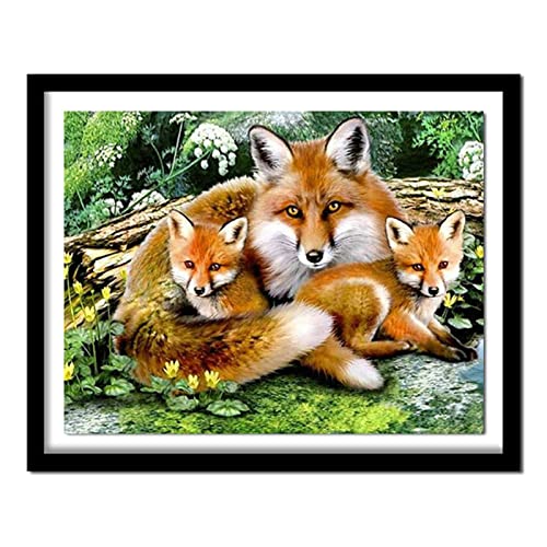 Diamond Painting, 5D Diamant Painting Familie Fuchs, Diamant Bilder Malerei Kinder Kreuzstich Kits, groß Daiments Painting mit Voll Zubehör für Wohnzimmer Schlafzimmer Büro Wand 50x70cm/20x28in von Kinooge