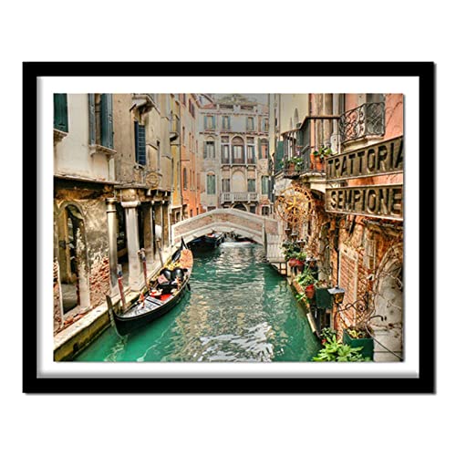 Diamond Painting, 5D Diamant Painting Venedig Straße, Diamant Bilder Malerei Kinder Kreuzstich Kits, groß Daiments Painting mit Voll Zubehör für Wohnzimmer Schlafzimmer Büro Wand 50x70cm/20x28in von Kinooge