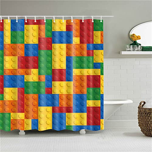 Duschvorhang 120x180cm, Buntes Lego Duschvorhänge Antischimmel Wasserdicht Gewichteter Polyester Stoff, Waschbar, 3D Shower Curtains mit Haken, Textil Badvorhang für Dusche und Badewanne Dekor von Kinooge