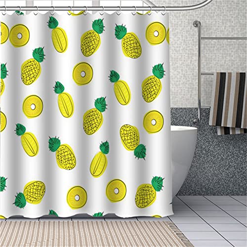 Frucht Ananas Duschvorhänge 180x240cm, Gewichteter Saum, Waschbar, Anti-Schimmel, Schnell Trocknend Polyestergewebe Duschvorhang Bringen Zubehör, für Dusche und Badewanne Shower Curtain mit 12 Haken von Kinooge