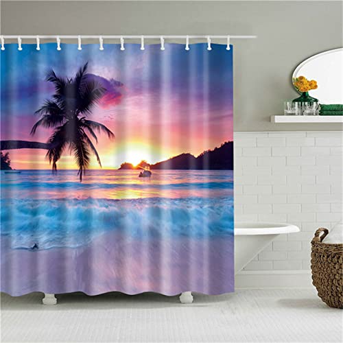 Kinooge Duschvorhang 300x180cm,Sonnenuntergang am Strand Duschvorhänge Antischimmel Wasserdicht Polyester Stoff,Waschbar,3D Shower Curtains mit Haken,Textil Badvorhang für Dusche und Badewanne Dekor von Kinooge