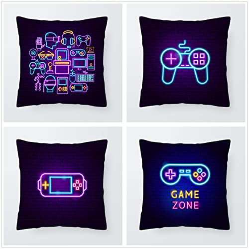 Kissenbezug 50x50cm 4er Set Gamepad Quadratische Kissen Kissenhülle Doppelseitig Dekokissen Dekorative Sofakissen mit unsichtbarem Reißverschluss Kissenbezüge Decor für Sofa Couch Wohnzimmer von Kinooge