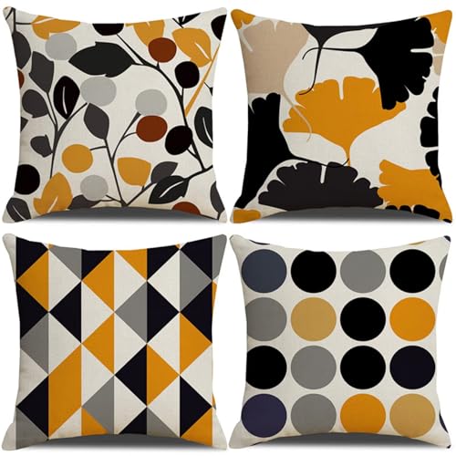 Kissenbezug Outdoor Wasserdicht Sofakissen Schwarz-gelb Quadratisch Weich Dekokissen Sommer Kissenhülle Mit unsichtbarem Reißverschluss für Sofa Wohnzimmer Balkon Garten Kissen 50x50cm Pflanze F-342 von Kinooge