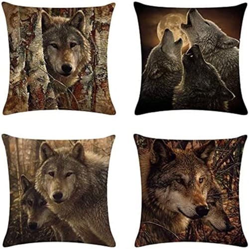 Kissenbezug Outdoor Wasserdicht Sofakissen Tiere Quadratisch Weich Dekokissen Sommer Kissenhülle Mit unsichtbarem Reißverschluss für Sofa Wohnzimmer Balkon Garten Kissen 40x40cm Wölfe F-162 von Kinooge