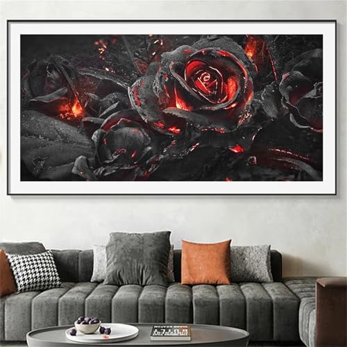Rote Schwarze Rose 5D Diamond Painting Bilder Erwachsene Kinders, 40x80cm Großes Format DIY Runden Full Kristall Strass Stickerei Mosaik Gemälde Kunst Basteln, für Raumdekor Wand Dekor E-3031 von Kinooge