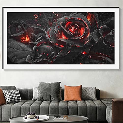 Rote Schwarze Rose 5D Diamond Painting Bilder Erwachsene Kinders, 50x100cm Großes Format DIY Runden Full Kristall Strass Stickerei Mosaik Gemälde Kunst Basteln, für Raumdekor Wand Dekor E-3031 von Kinooge