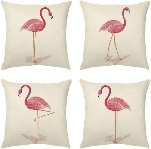 Wasserdichter Kissenbezug 4 Stück 40x40cm Flamingo Dekorative Outdoor Kissen Rosa Quadratisch Doppelseitig Wasserfest Atmungsaktiv Kissenbezug für Sofakissen Garten Outdoor Deko Geschenk D-2331 von Kinooge