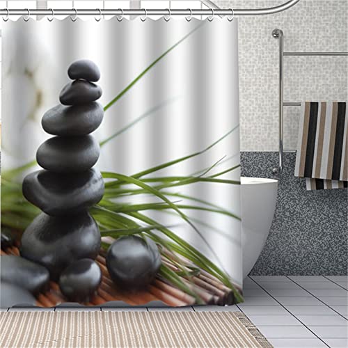 Zen-Stein Duschvorhänge 180x180cm, Gewichteter Saum, Waschbar, Anti-Schimmel, Schnell Trocknend Polyestergewebe Duschvorhang Bringen Zubehör, für Dusche und Badewanne Shower Curtain mit 12 Haken von Kinooge