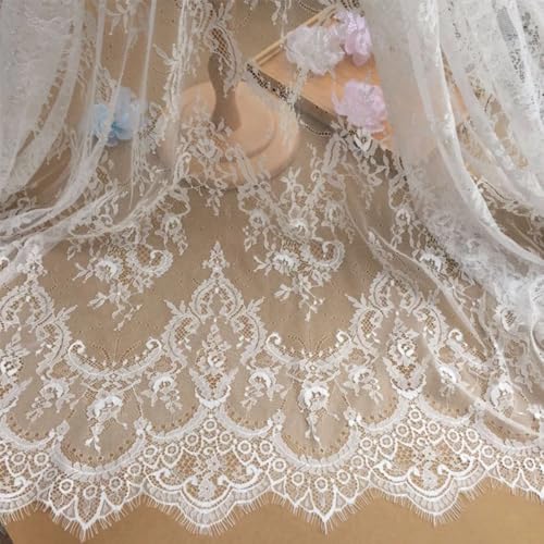Chantilly French Eyelash Lace Wimpernbesatz für Hochzeit, Braut, Blumen, Vintage & Heimdekoration – DIY Handwerk & Vorhänge, 300 cm x 150 cm (Weiß 1) von Kinsde