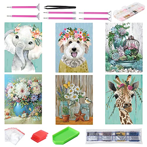 Kinsinder 6 Stück 5D Diamond Painting Set, DIY Diamond Painting Erwachsene, Diamant Painting Bilder Full Drill für Home Wand Decor 30x40cm (Animal) von Kinsinder