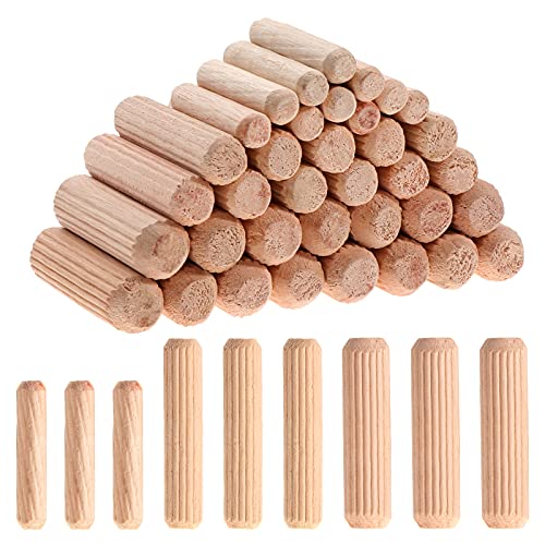 Kinsinder 650 Stück Holzdübel Set, Dübel Holz, Holzdübel 6mm 8mm 10mm, Holzstifte Dübel Set, Riffeldübel Buche Holz Dübel für Möbel Professionelle Tischler DIY und Bastelprojekte von Kinsinder