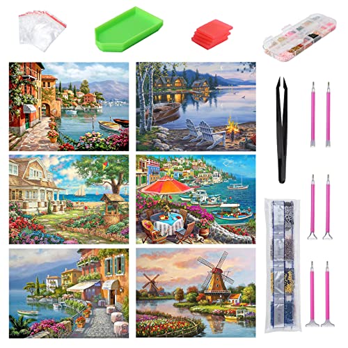 Kinsinder 6 Stück 5D Diamond Painting Set, DIY Diamond Painting Erwachsene, Diamant Painting Bilder Full Drill für Home Wand Decor 40x30cm (Haus) von Kinsinder