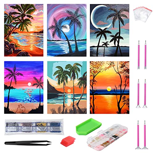 Kinsinder 6 Stück 5D Diamond Painting Set, DIY Diamond Painting Erwachsene, Diamant Painting Bilder Full Drill für Home Wand Decor 40x30cm (Sonnenuntergang) von Kinsinder