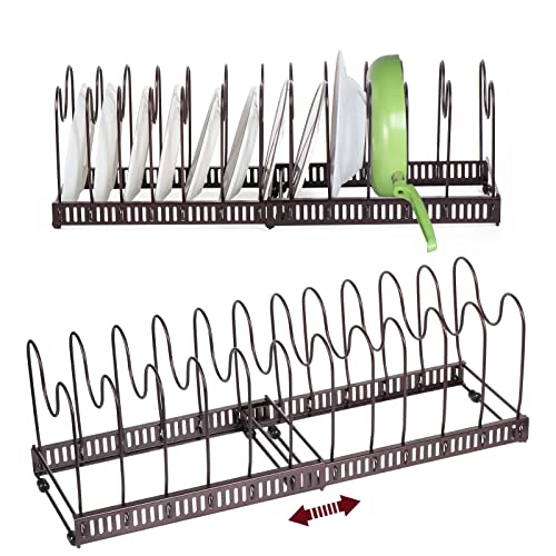 Kinsinder Pfannenhalter für Schublade, Topfdeckelhalter Erweiterbarer Pfannen Organizer mit 12 Verstellbaren Teiler, Deckelhalter für Schubladen, Pfannenhalter für Töpfe und Deckel(Bronze) von Kinsinder