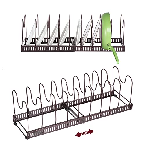 Kinsinder Pfannenhalter für Schublade, Erweiterbarer Pfannen Organizer mit 10 Verstellbaren Teiler, Küche Pfannen Organizer, Erweiterbarer Pfannenhalter für Töpfe und Deckel (Bronze-10) von Kinsinder